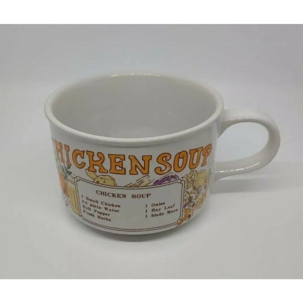Vintage Ceramic Chicken Soup Mug Classic Recipe Stoneware Soup Tureen/Cup EUC